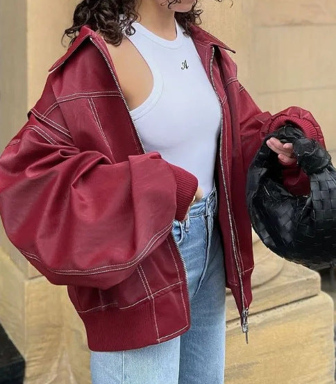 Veste en Cuir Style Motard