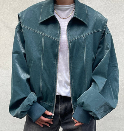 Veste en Cuir Style Motard