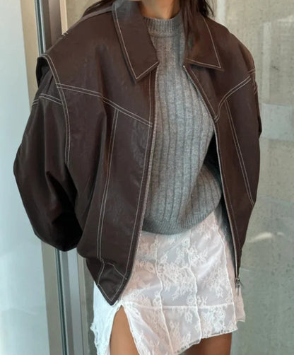 Veste en Cuir Style Motard